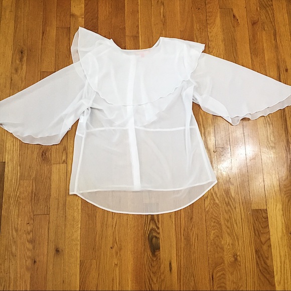 🚫SOLD🚫 Sheer Ruffle Blouse Top Size L NWOT Tamar - Picture 4 of 5